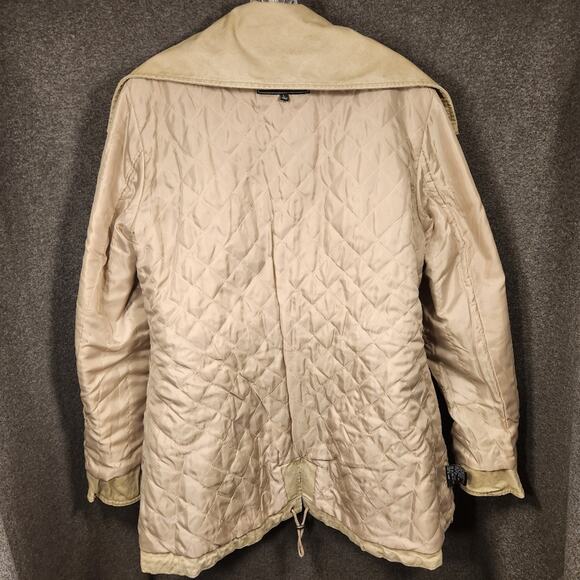BNCI Tan Brown Canvas Utility Jacket Faux Leather Neutral Pockets Womens Large L - Picture 11 of 12